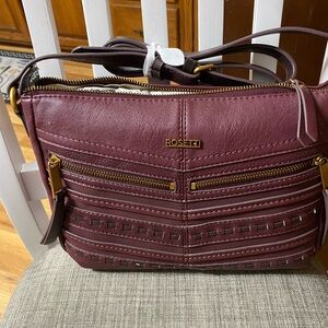 Rosetti Merlot two tone  Crossbody Bag with Gold Accents retail price $59.00